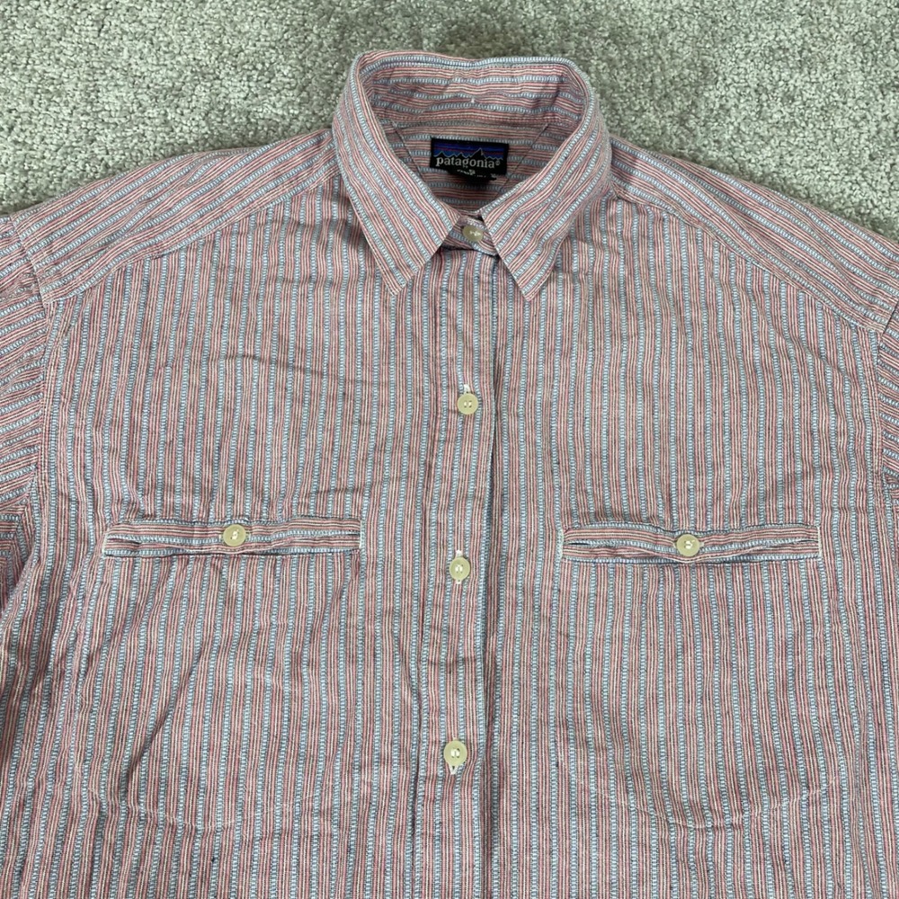 Patagonia Button Up Shirt Womens Small Striped Cotton Pockets Workwear
